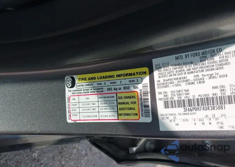 2013 Ford Fusion Se из США, поврежденный, VIN 3FA6P0H74DR385081